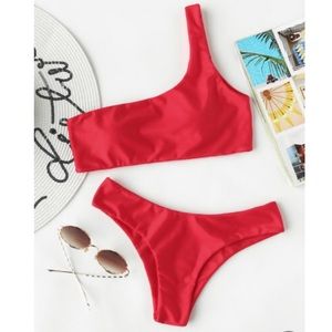 NEW One shoulder hot pink bikini set